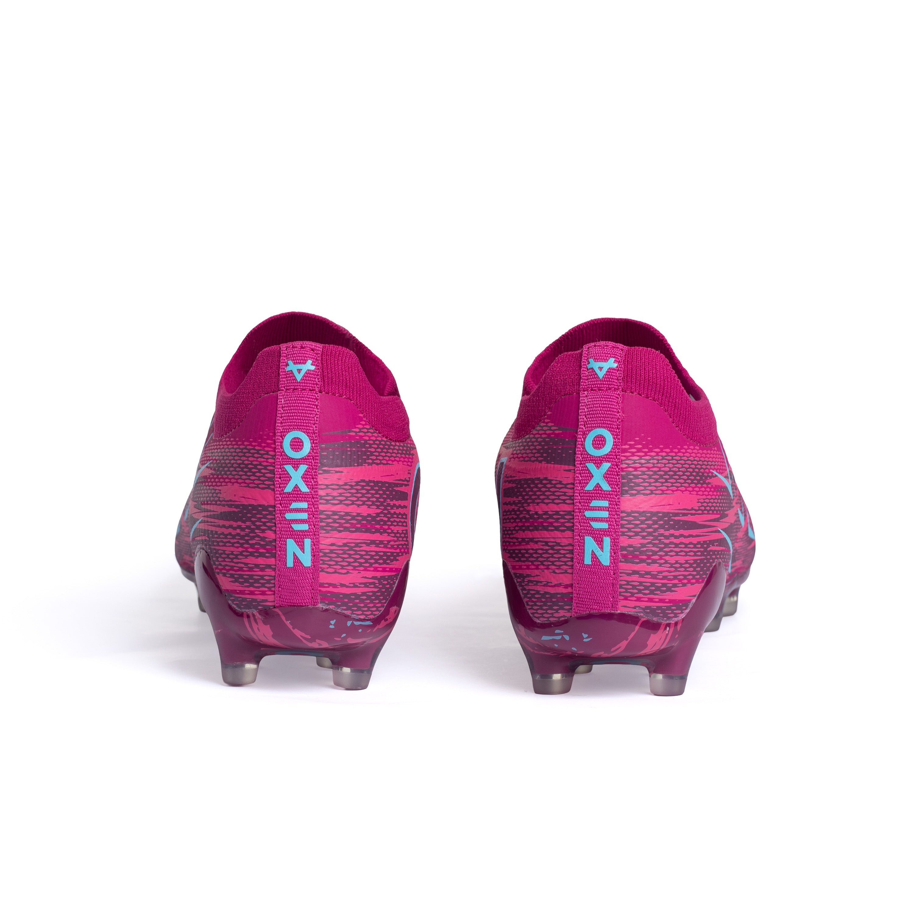 Purple soccer cleats with 'OXEN' branding on a white background