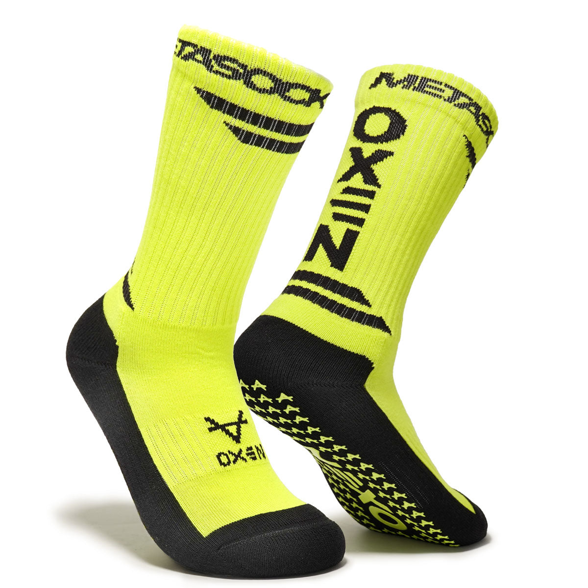 Oxen Meta Grip Socks in Yellow Flare – crew-length anti-slip football grip socks for adults