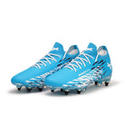 Blue Oxen Metasock AG artificial grass football boot front on on an angle.