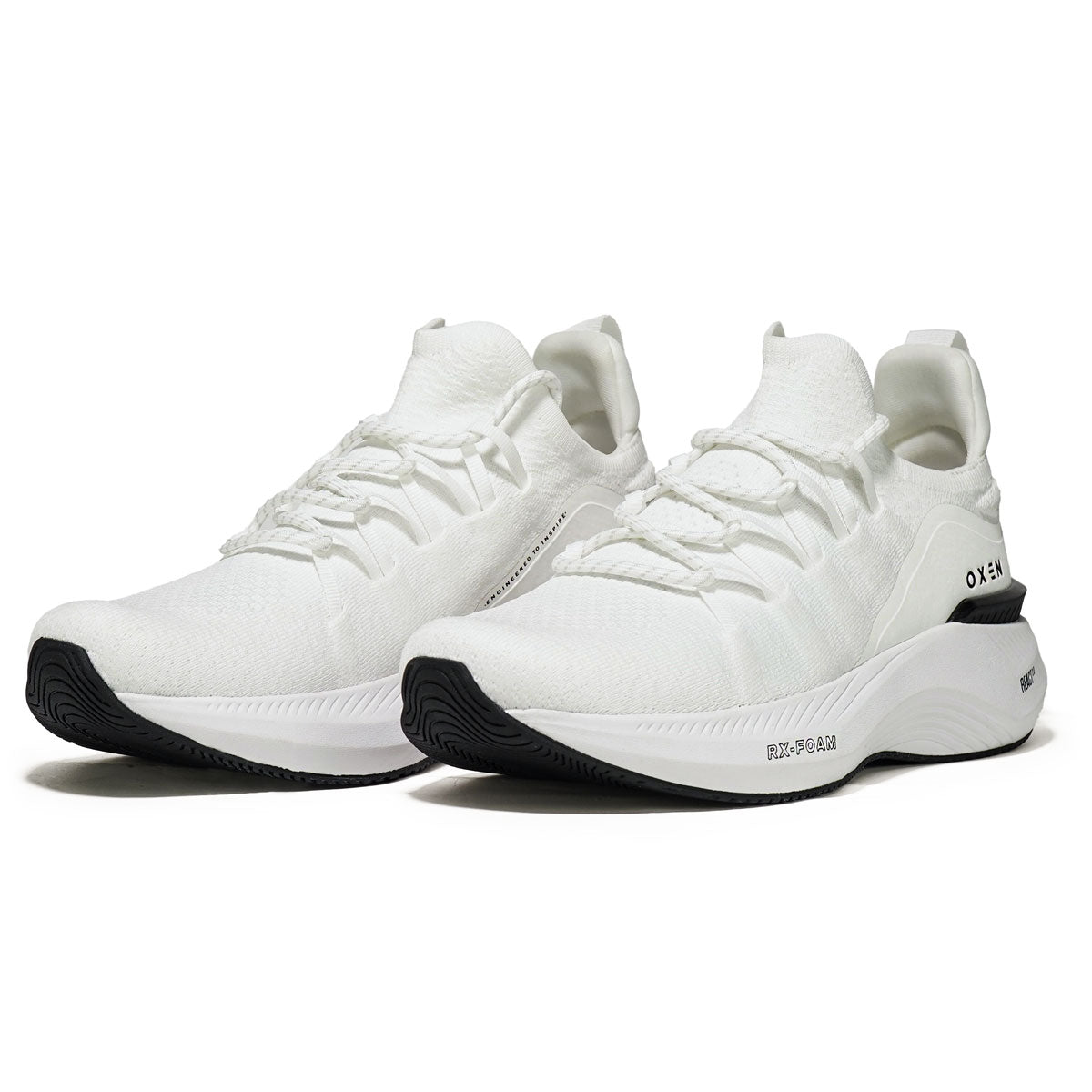 Oxen React 2.0 white Flyknit trainer, medial side view